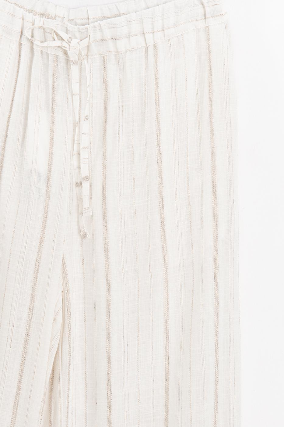 Wide-Leg Linen Blend Trousers Ecru