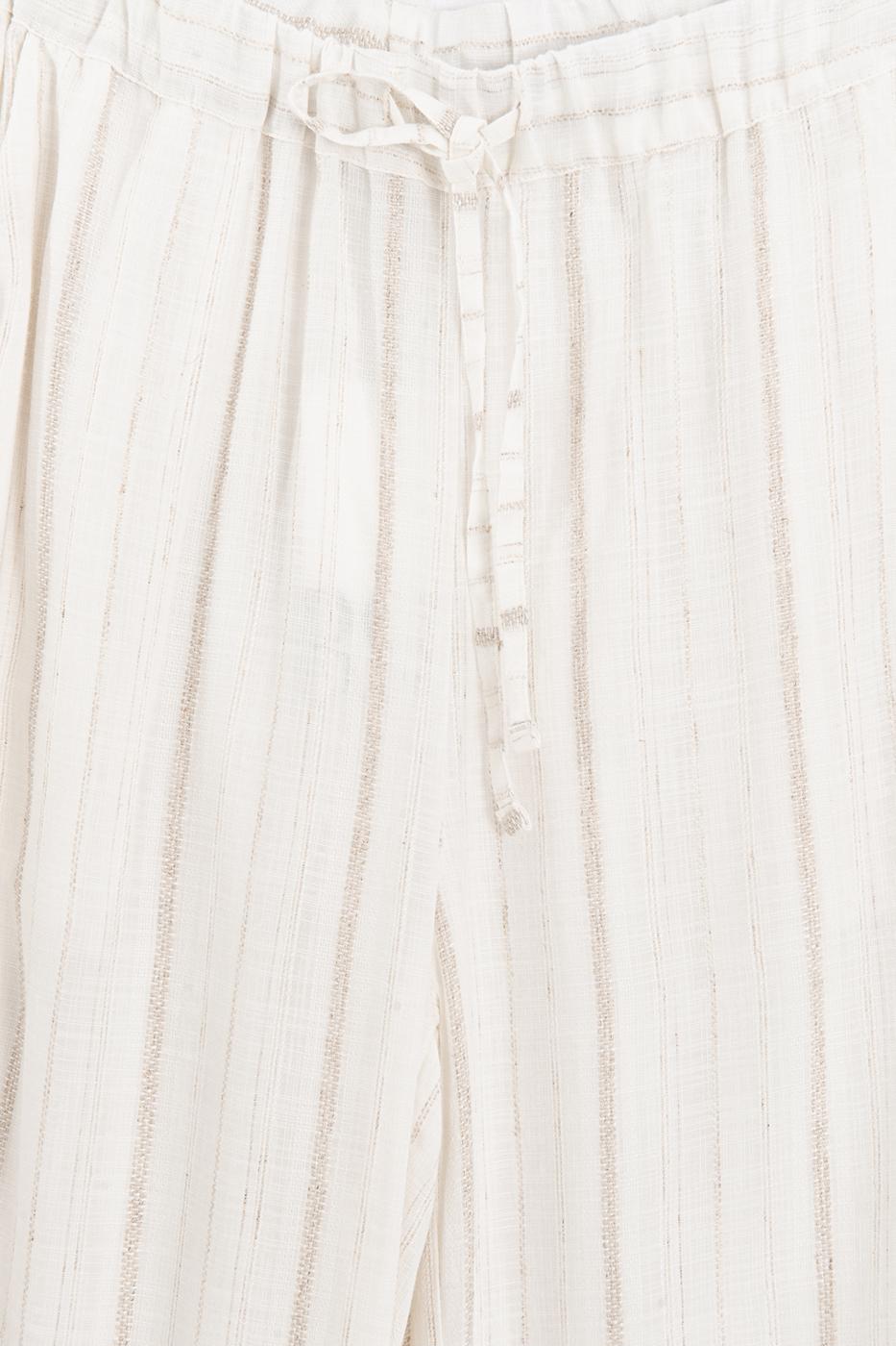 Wide-Leg Linen Blend Trousers Ecru