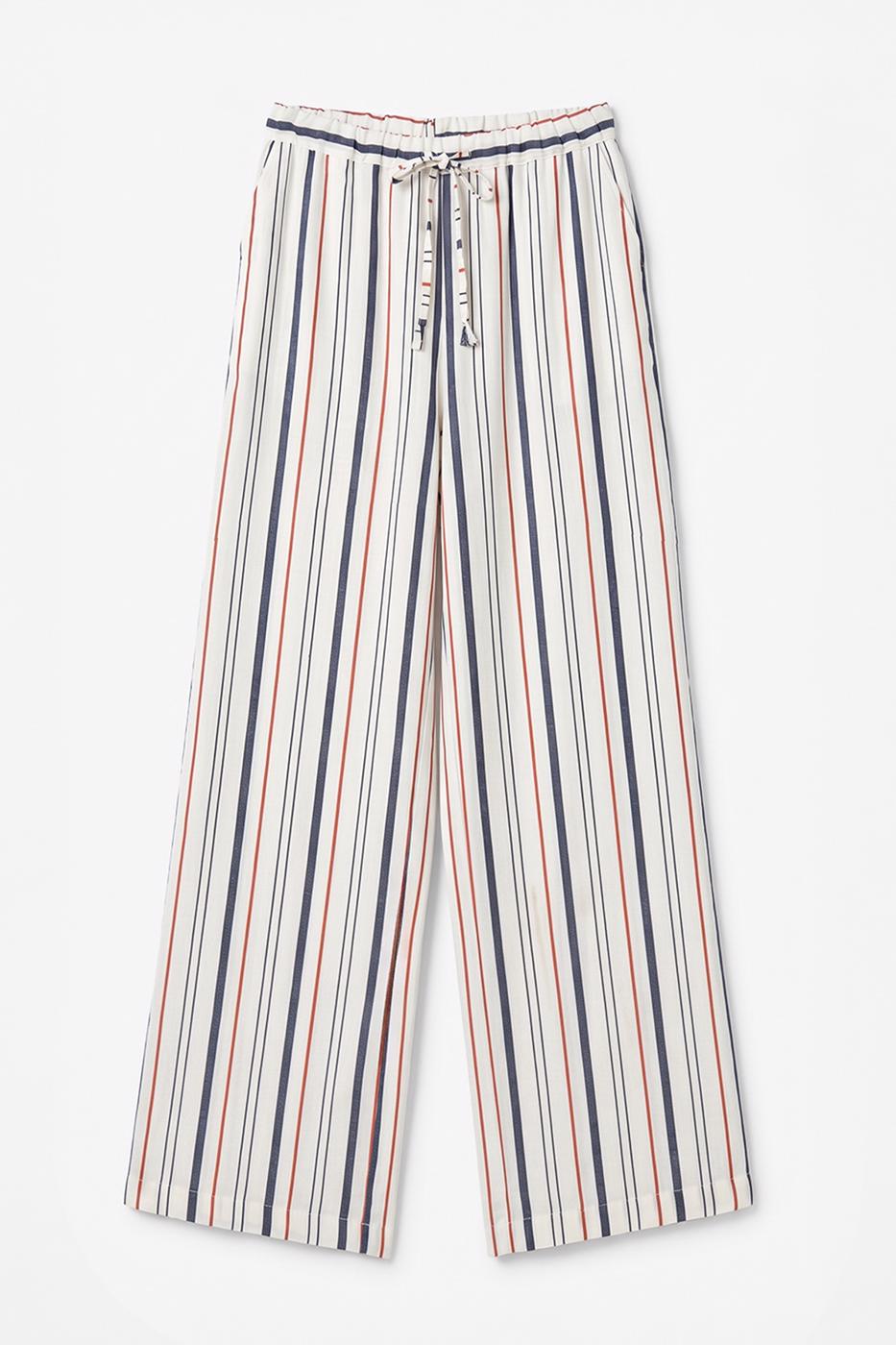 Linen Blend Striped Trousers Ecru