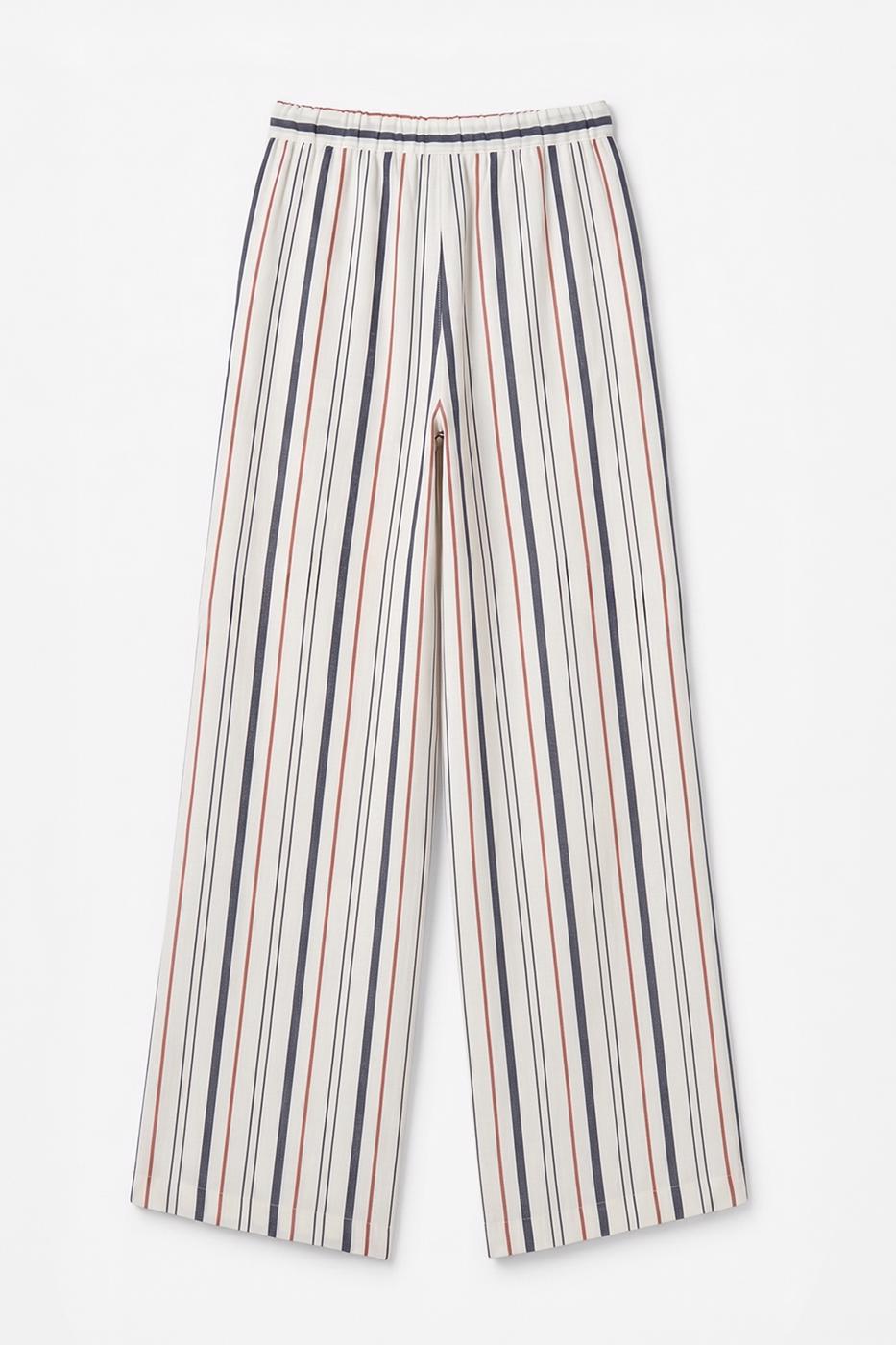 Linen Blend Striped Trousers Ecru