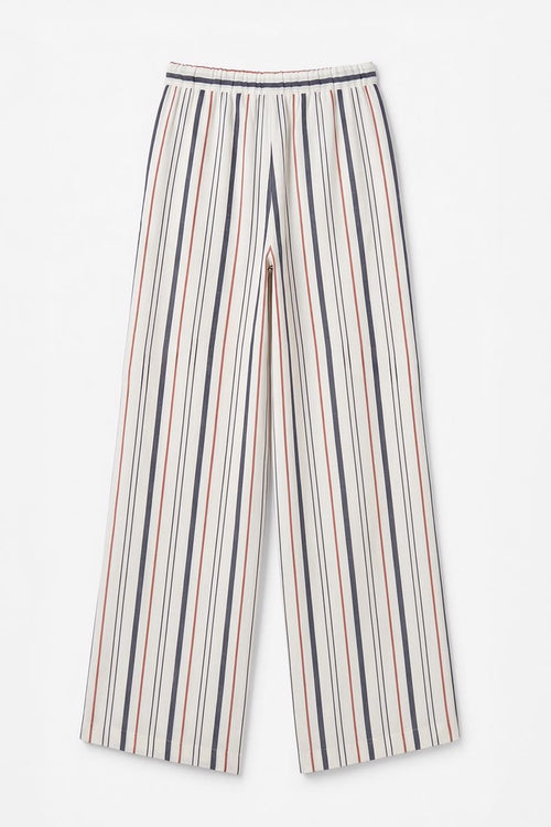 Linen Blend Striped Trousers Ecru