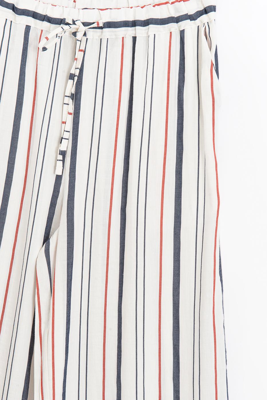 Linen Blend Striped Trousers Ecru
