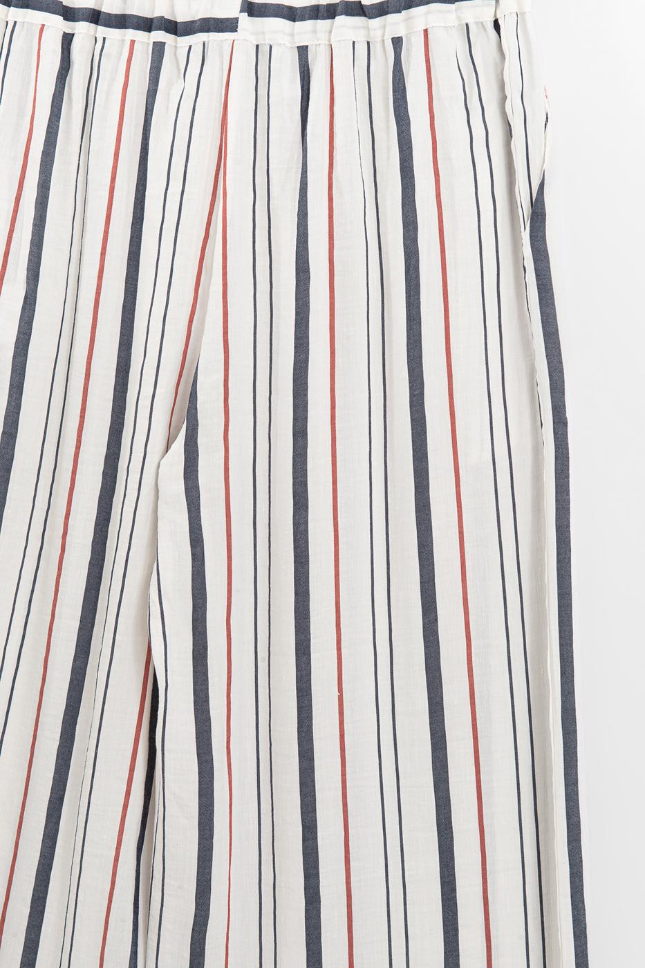 Linen Blend Striped Trousers Ecru
