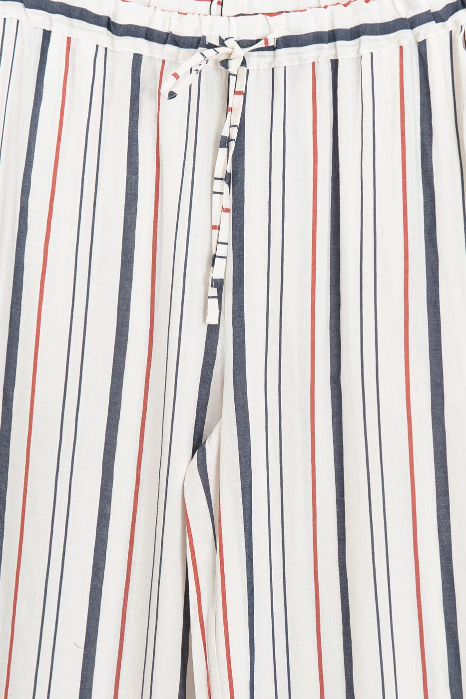 Linen Blend Striped Trousers Ecru