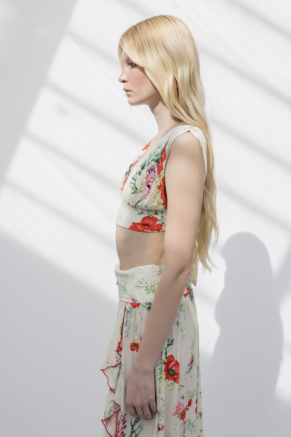 Linen Blend Deep Collar Detailed Bustier Ecru