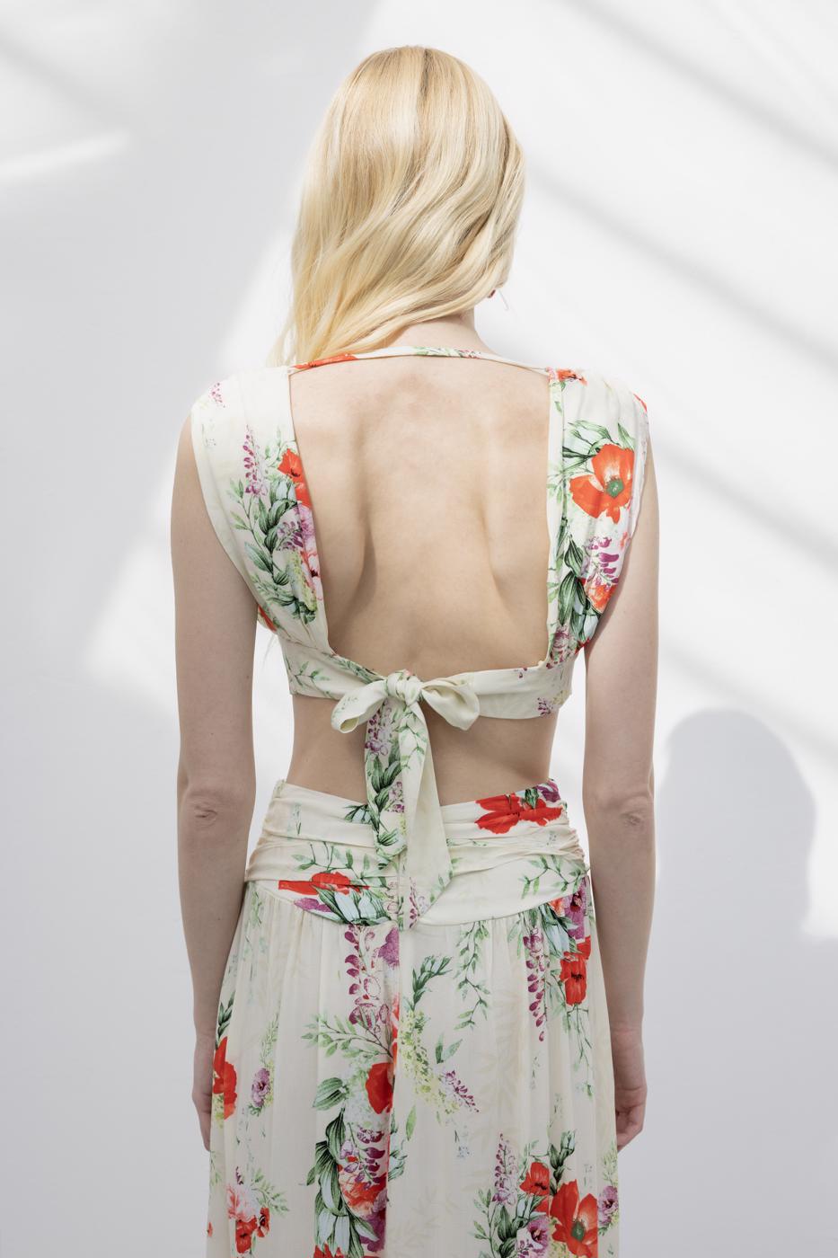 Linen Blend Deep Collar Detailed Bustier Ecru