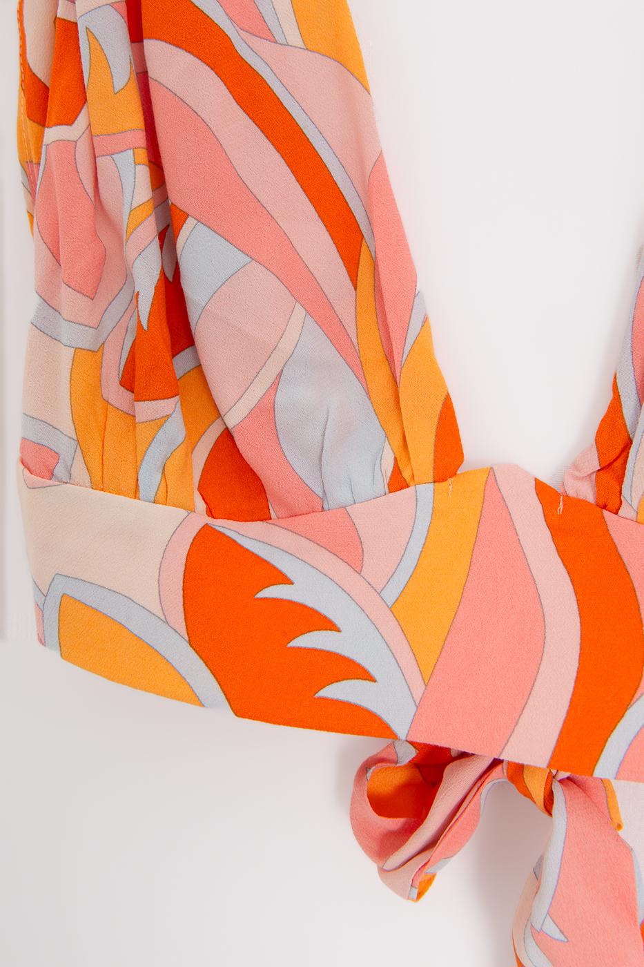 Linen Blend Deep Collar Detailed Bustier Orange
