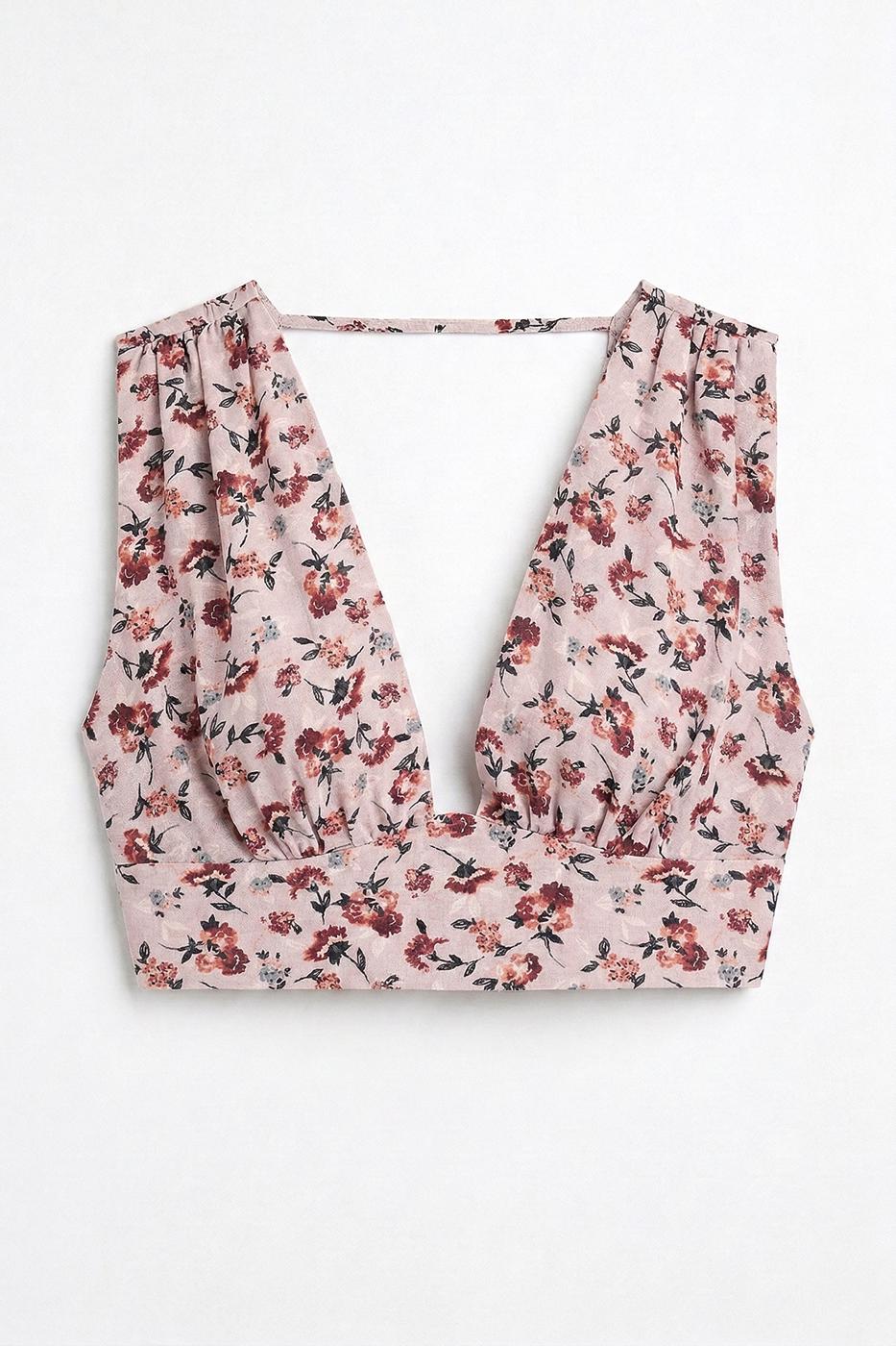 Linen Blend Deep Collar Detailed Bustier Powder