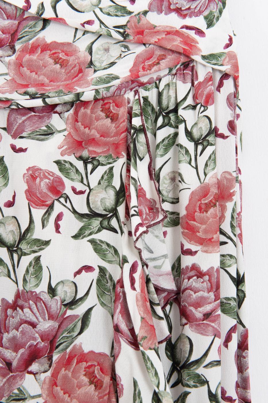 Linen Blend Ruffled Asymmetrical Midi Skirt Ecru