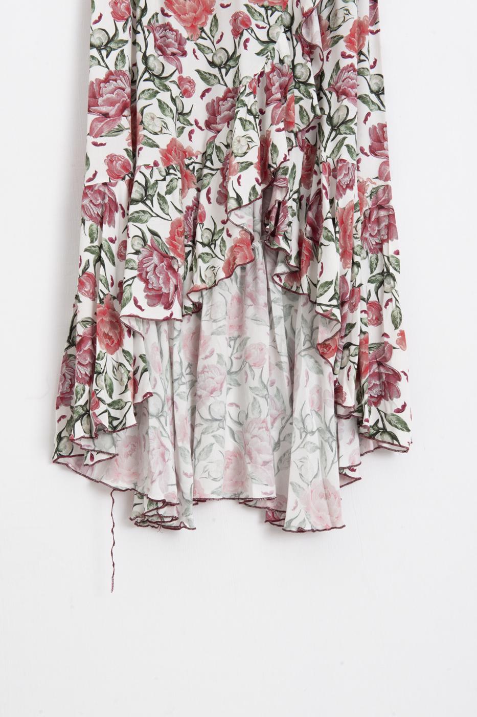 Linen Blend Ruffled Asymmetrical Midi Skirt Ecru