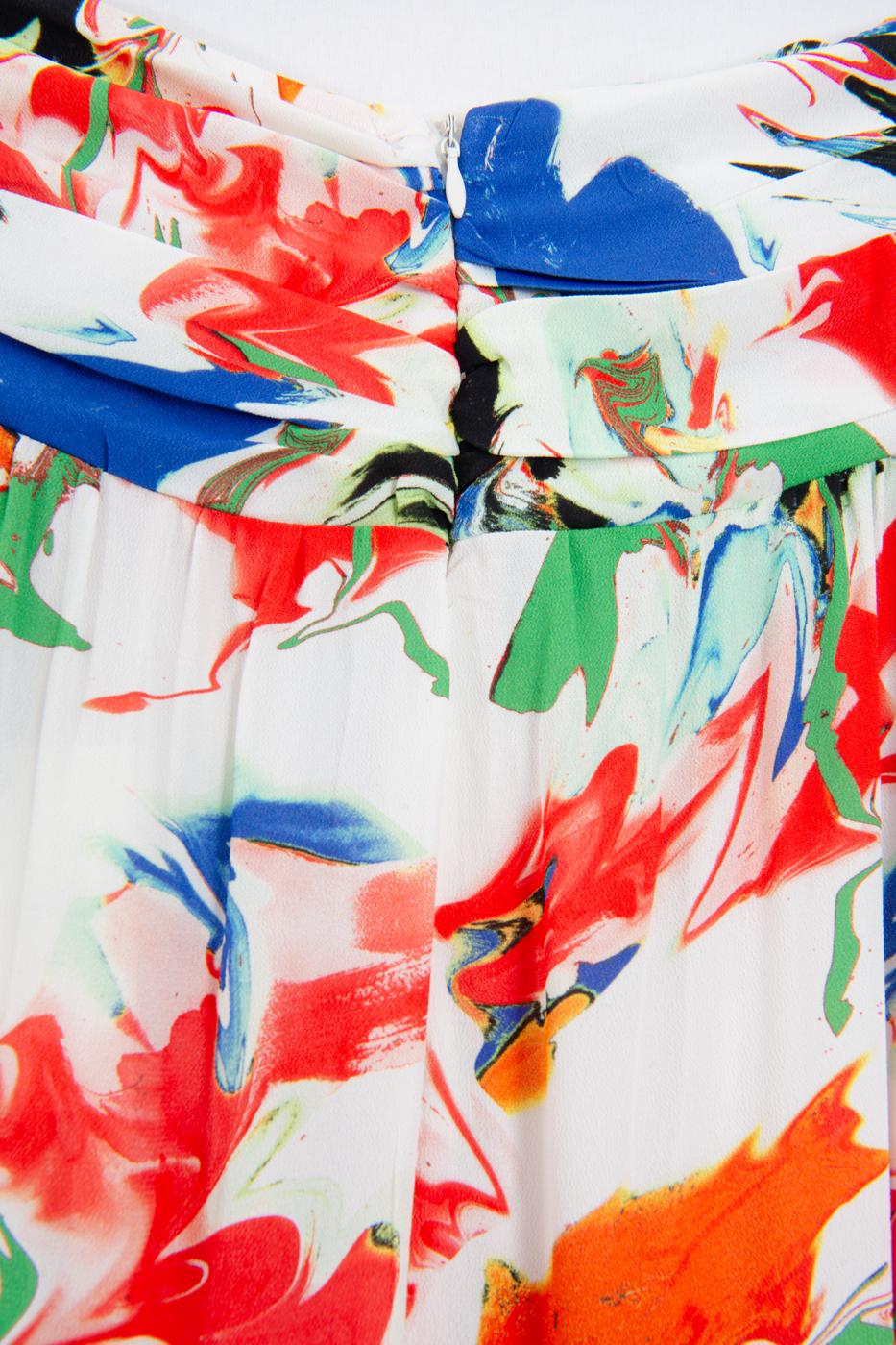 Linen Blend Ruffled Asymmetrical Midi Skirt Multı colour