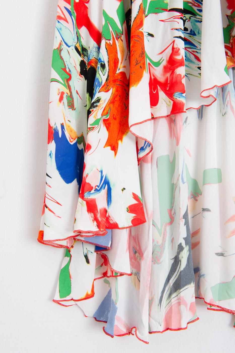 Linen Blend Ruffled Asymmetrical Midi Skirt Multı colour
