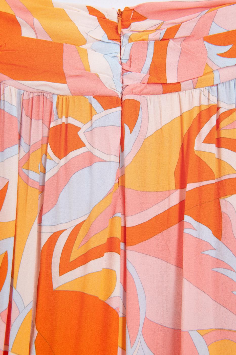 Linen Blend Ruffled Asymmetrical Midi Skirt Orange