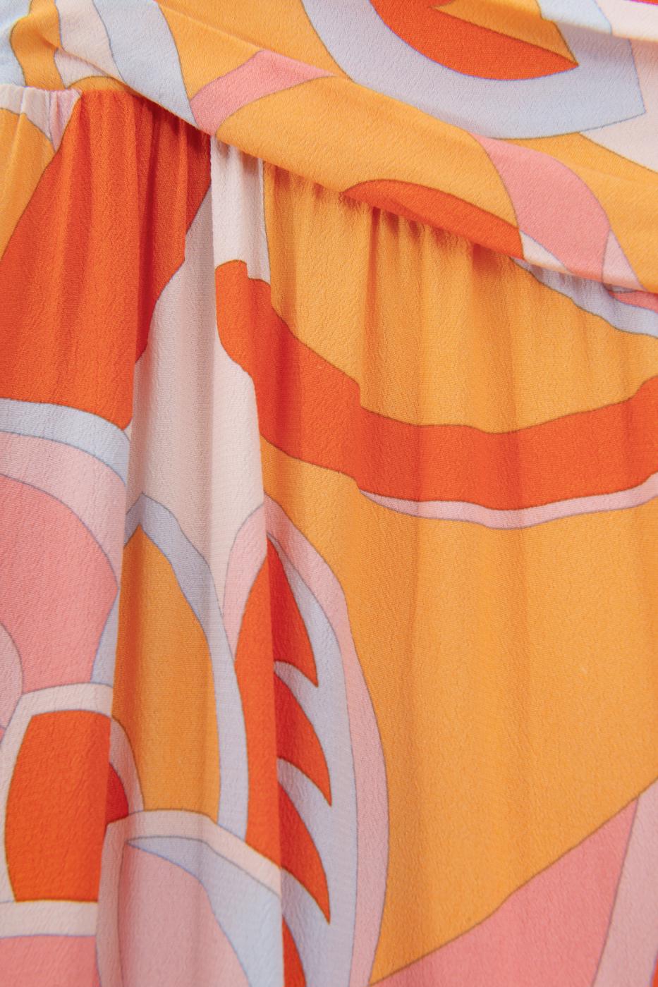 Linen Blend Ruffled Asymmetrical Midi Skirt Orange