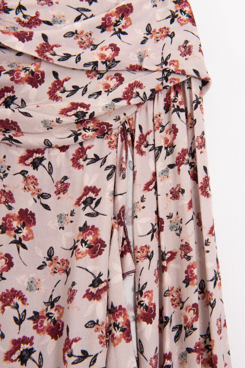 Linen Blend Ruffled Asymmetrical Midi Skirt Powder