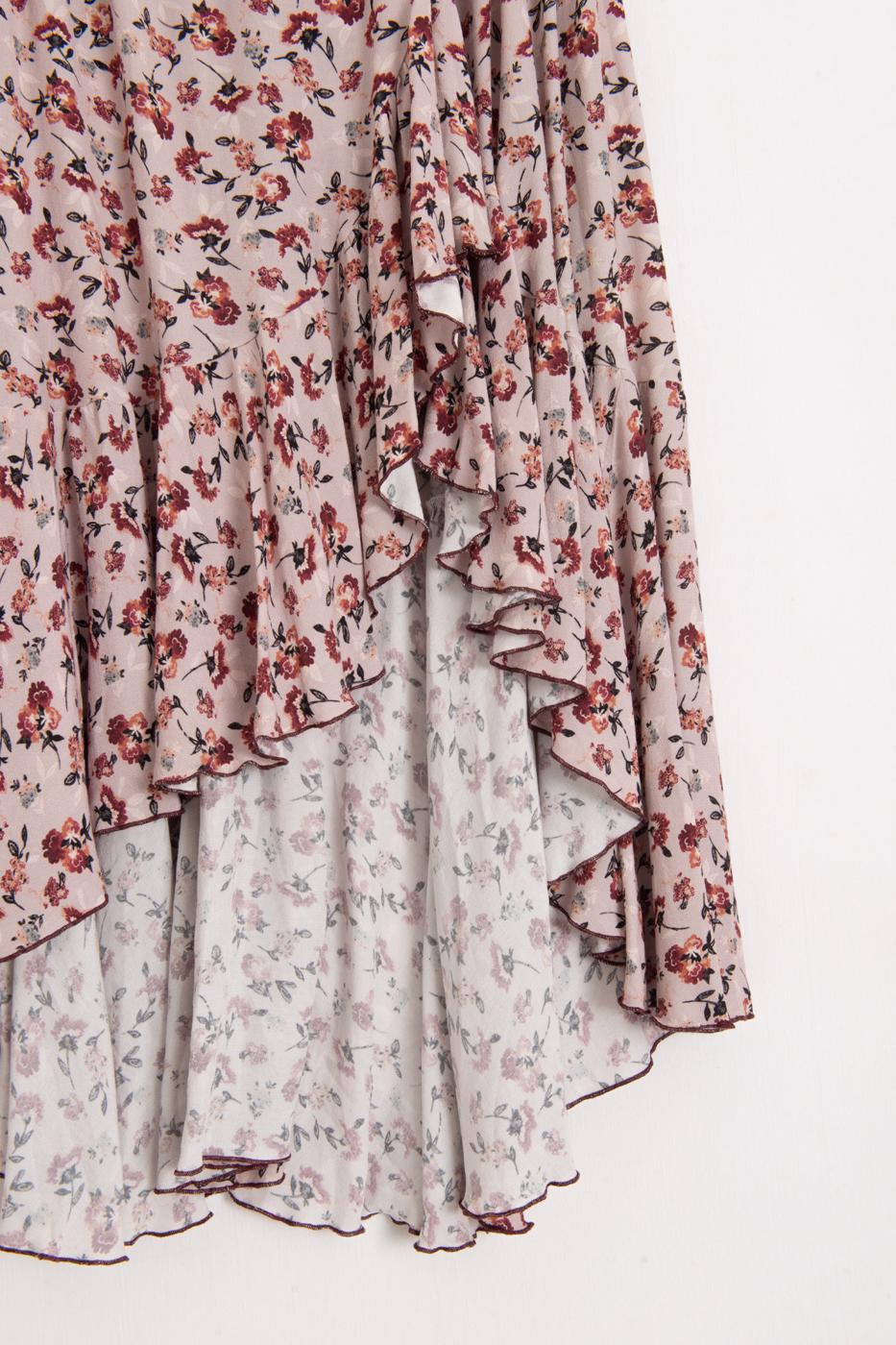 Linen Blend Ruffled Asymmetrical Midi Skirt Powder