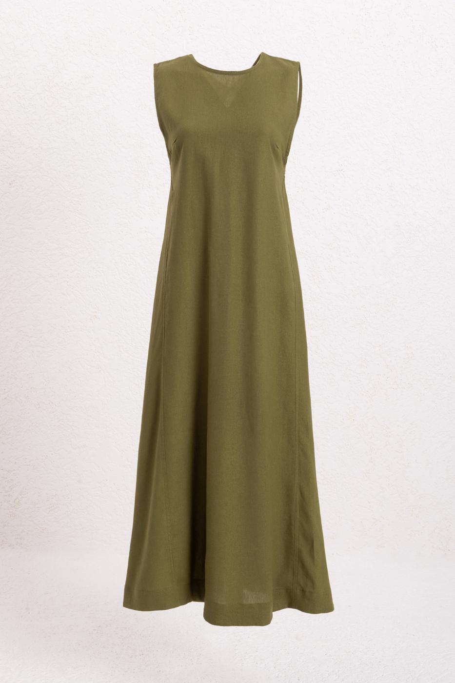 Linen Blend Midi Dress Khaki