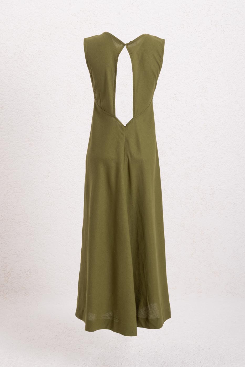 Linen Blend Midi Dress Khaki