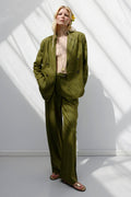 Linen Pleated Loose Trousers Green