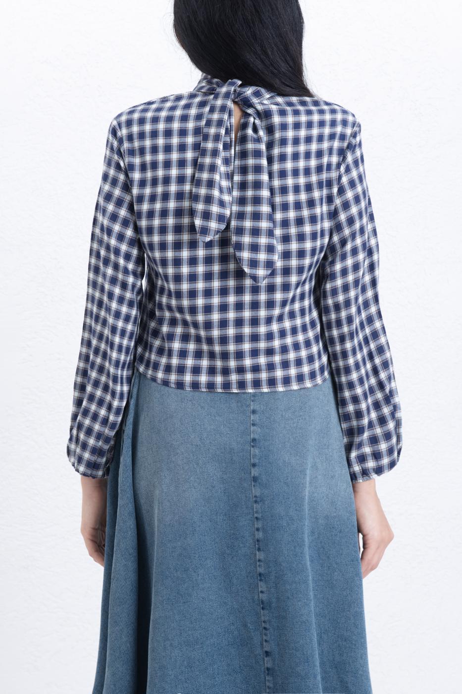 Plaid Poplin Blouse Navy