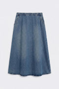 Flared Denim Midi Skirt Blue