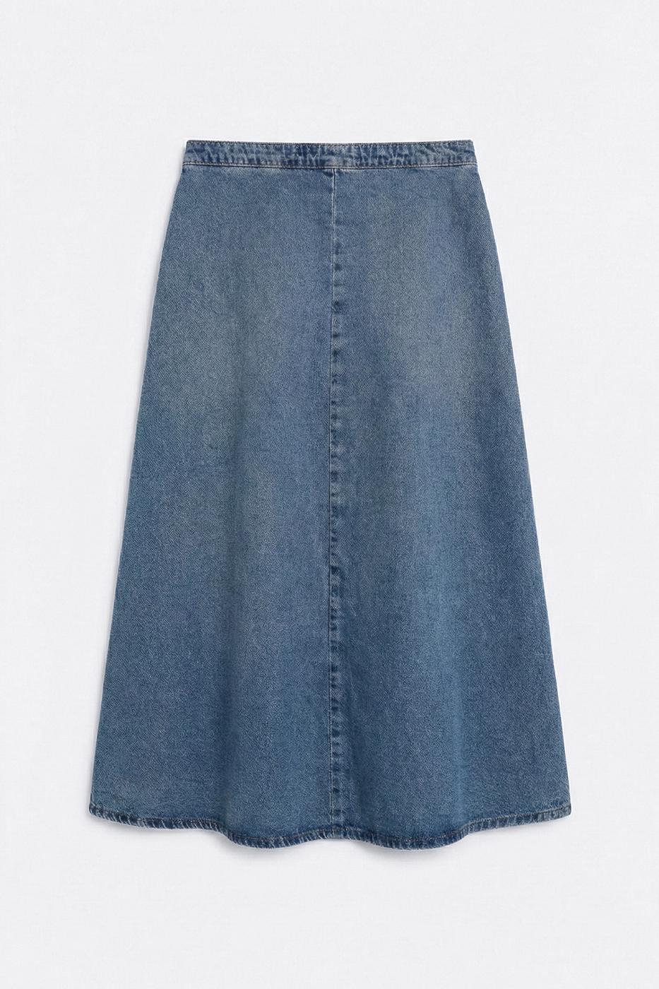 Flared Denim Midi Skirt Blue