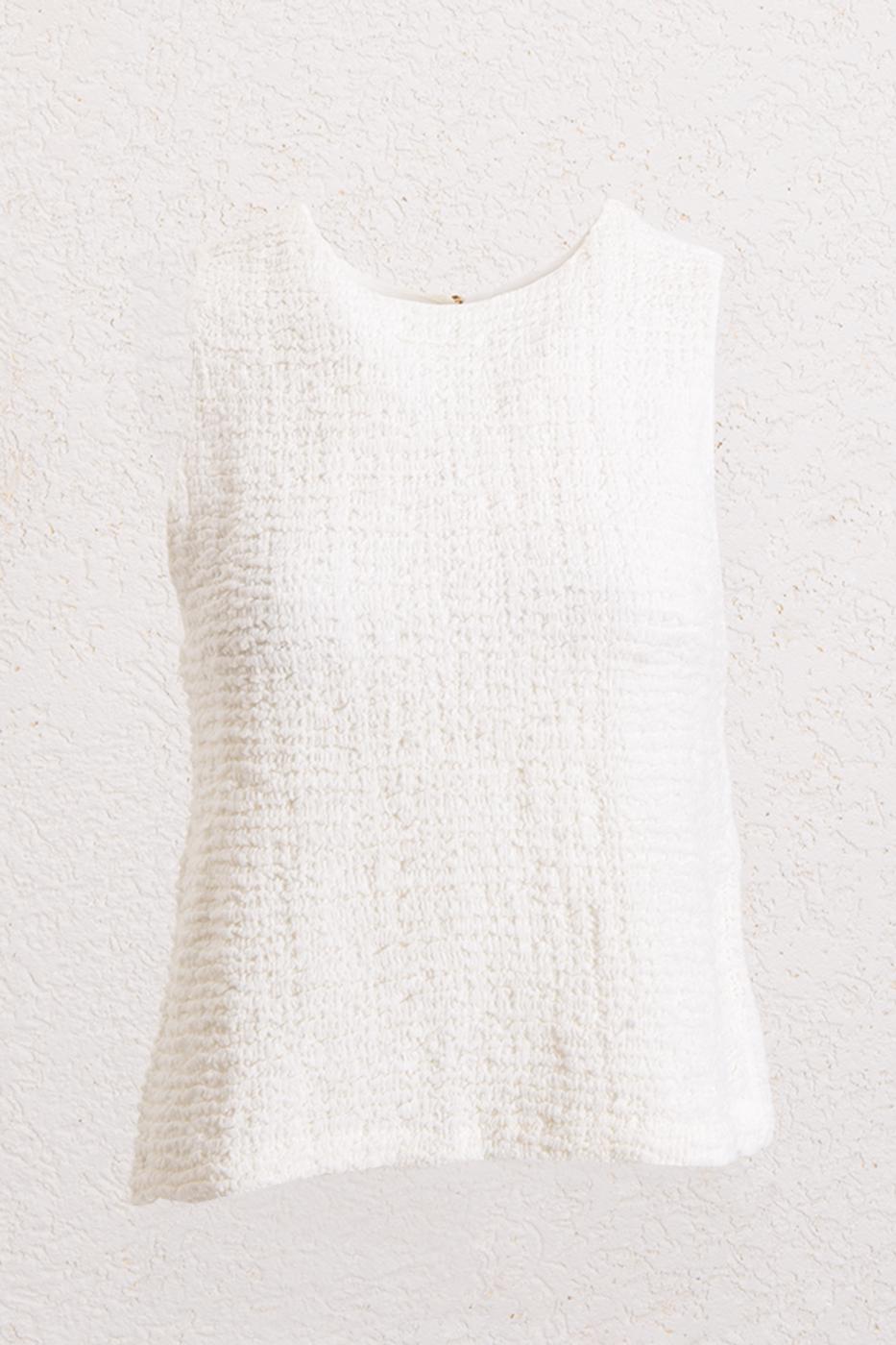 Sleeveless Comfortable Textured Blouse White
