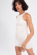Crochet Mini Pencil Dress Beige