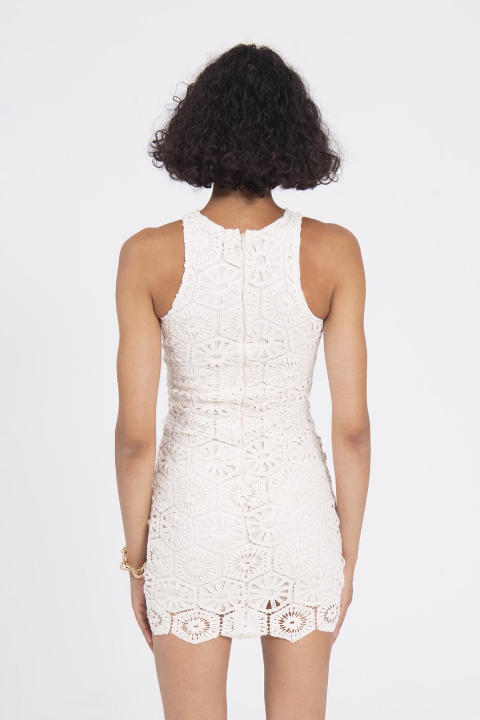 Crochet Mini Pencil Dress Beige