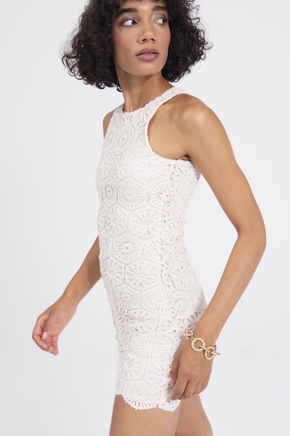 Crochet Mini Pencil Dress Beige