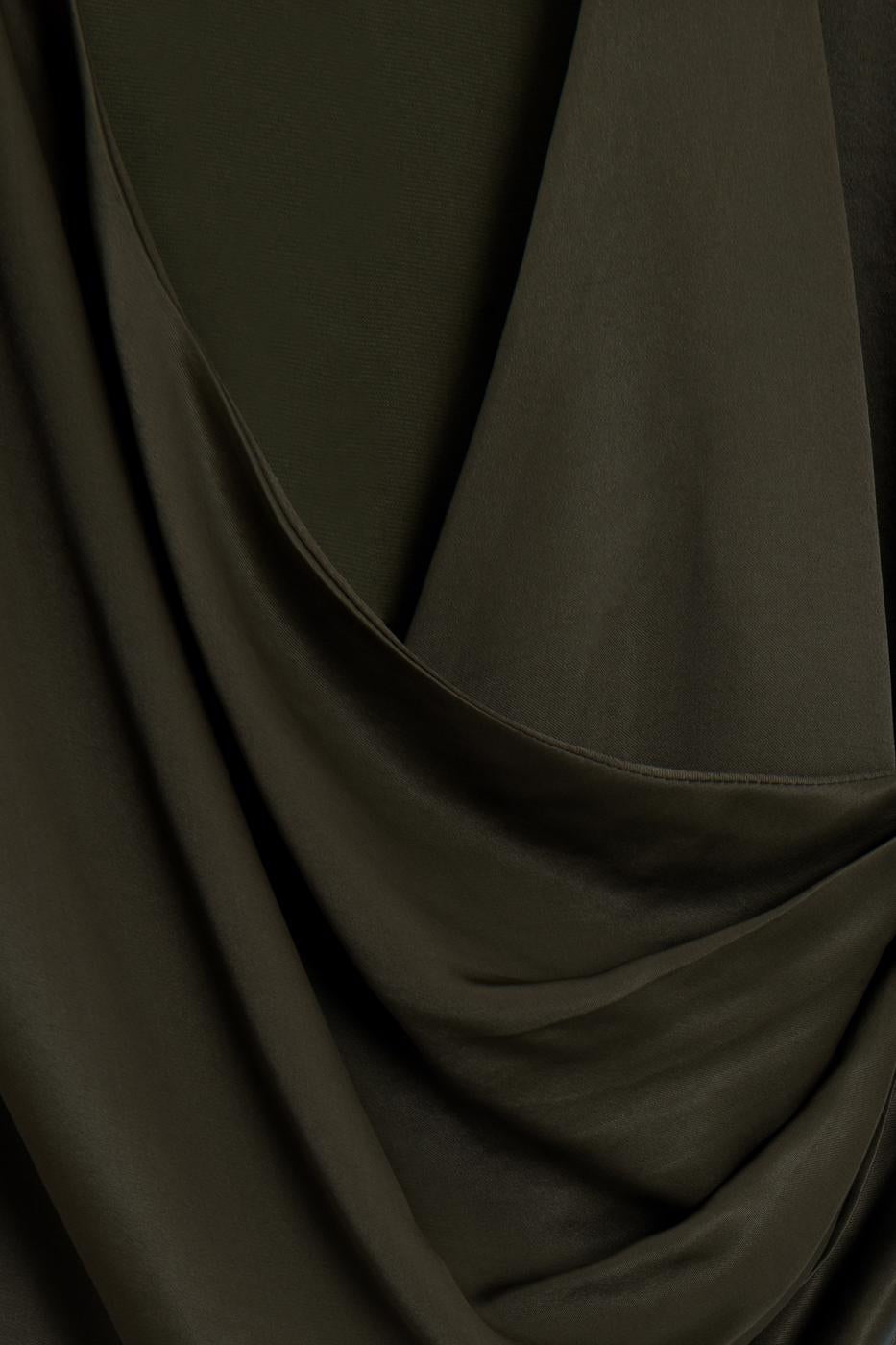 Wrap Neck Satin Blouse Khaki