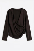Wrap Neck Satin Blouse Brown