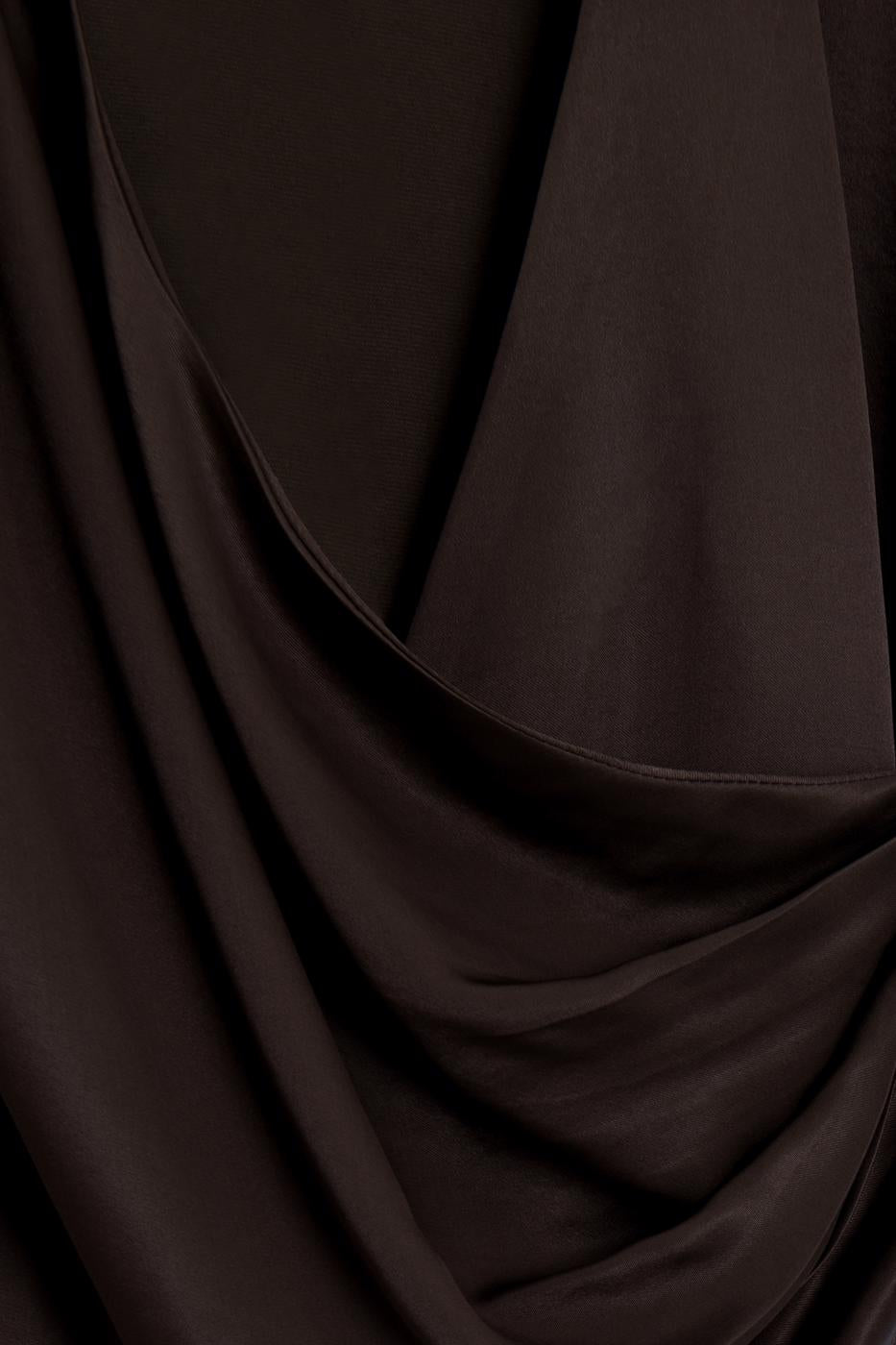 Wrap Neck Satin Blouse Brown