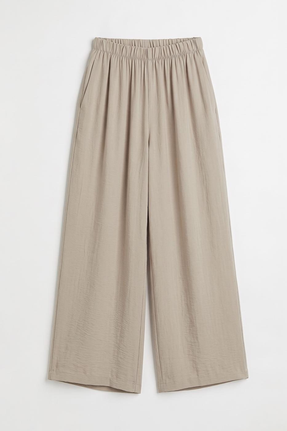 Elastic Waist Modal Wide Leg Trousers Beige