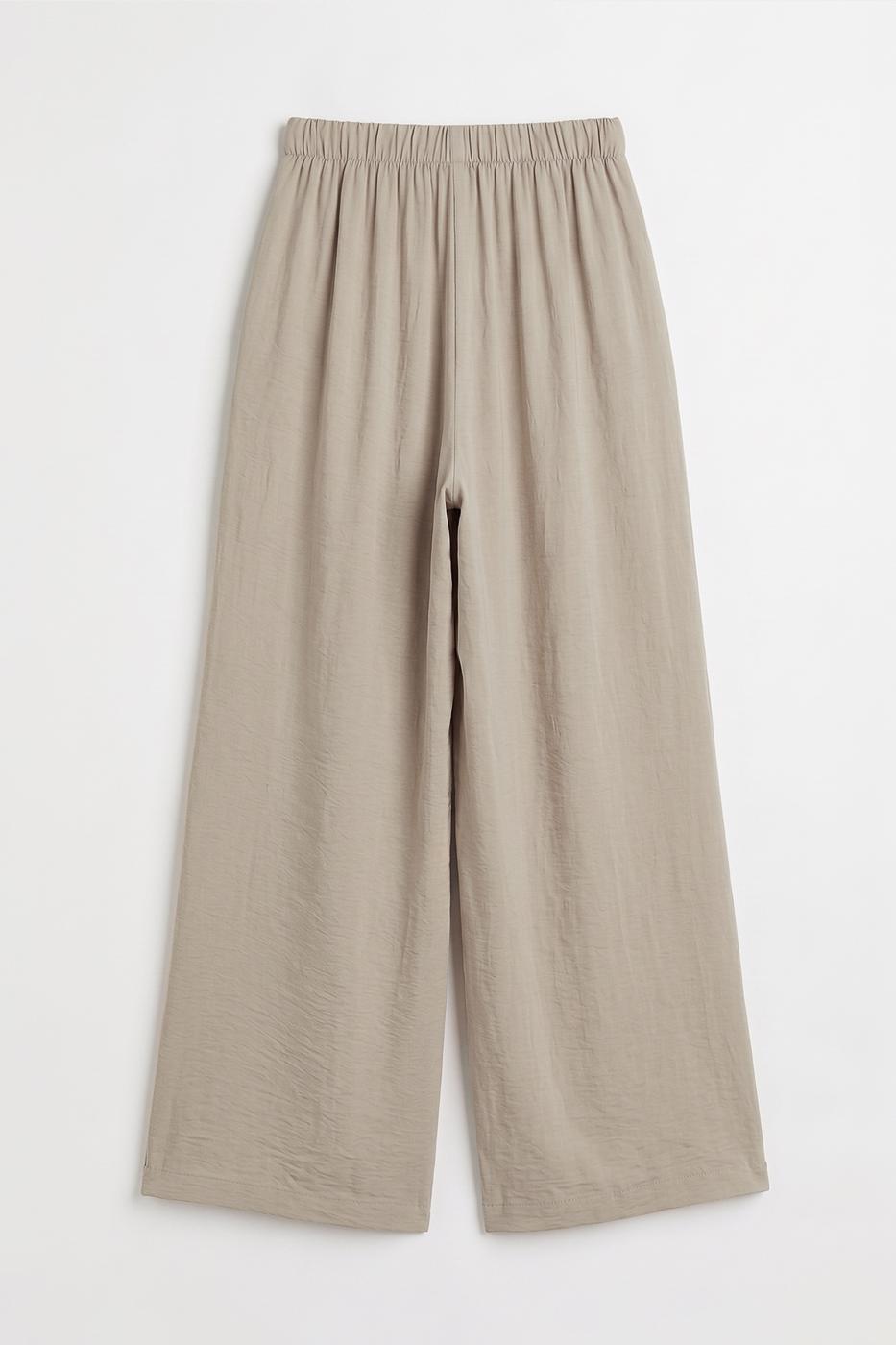 Elastic Waist Modal Wide Leg Trousers Beige