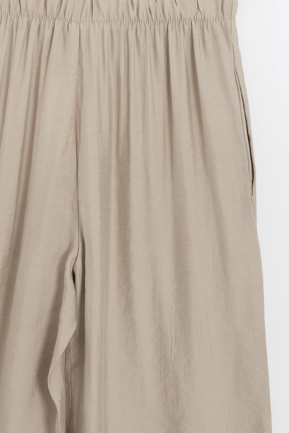Elastic Waist Modal Wide Leg Trousers Beige