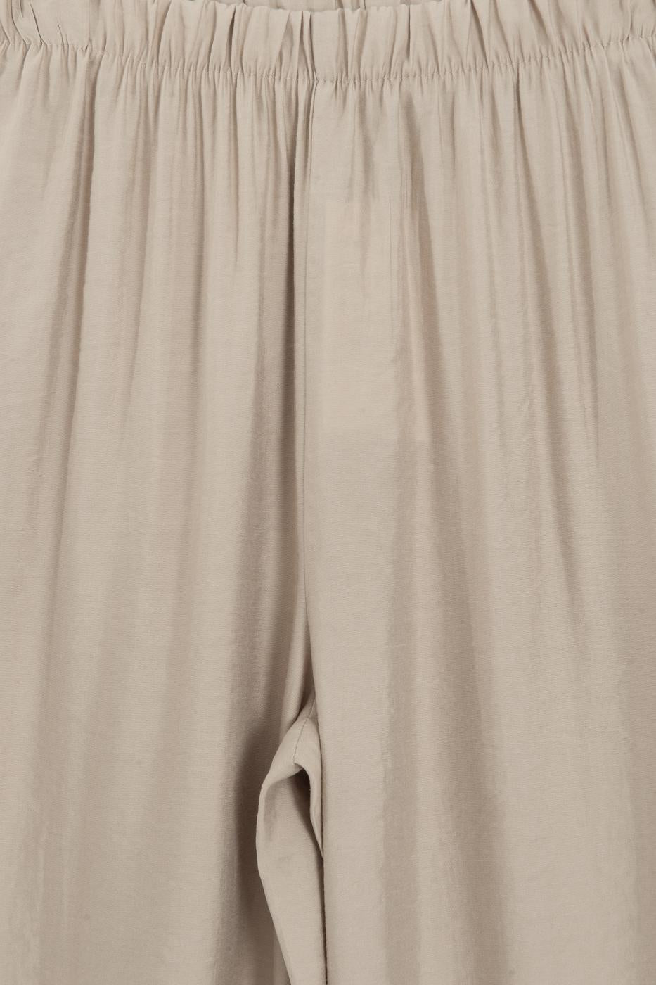 Elastic Waist Modal Wide Leg Trousers Beige