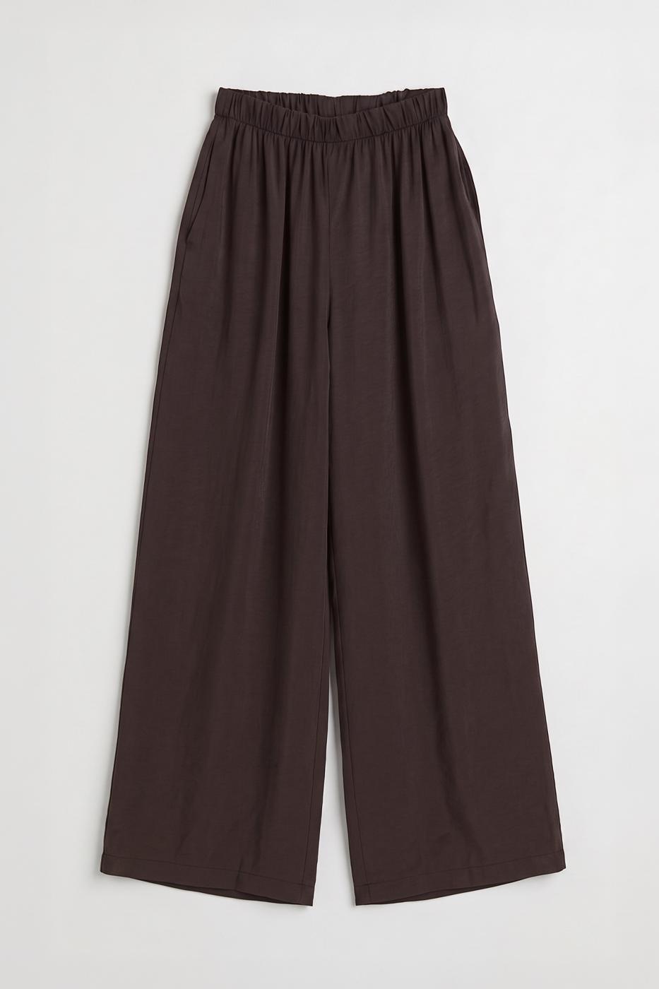 Elastic Waist Modal Wide Leg Trousers Brown
