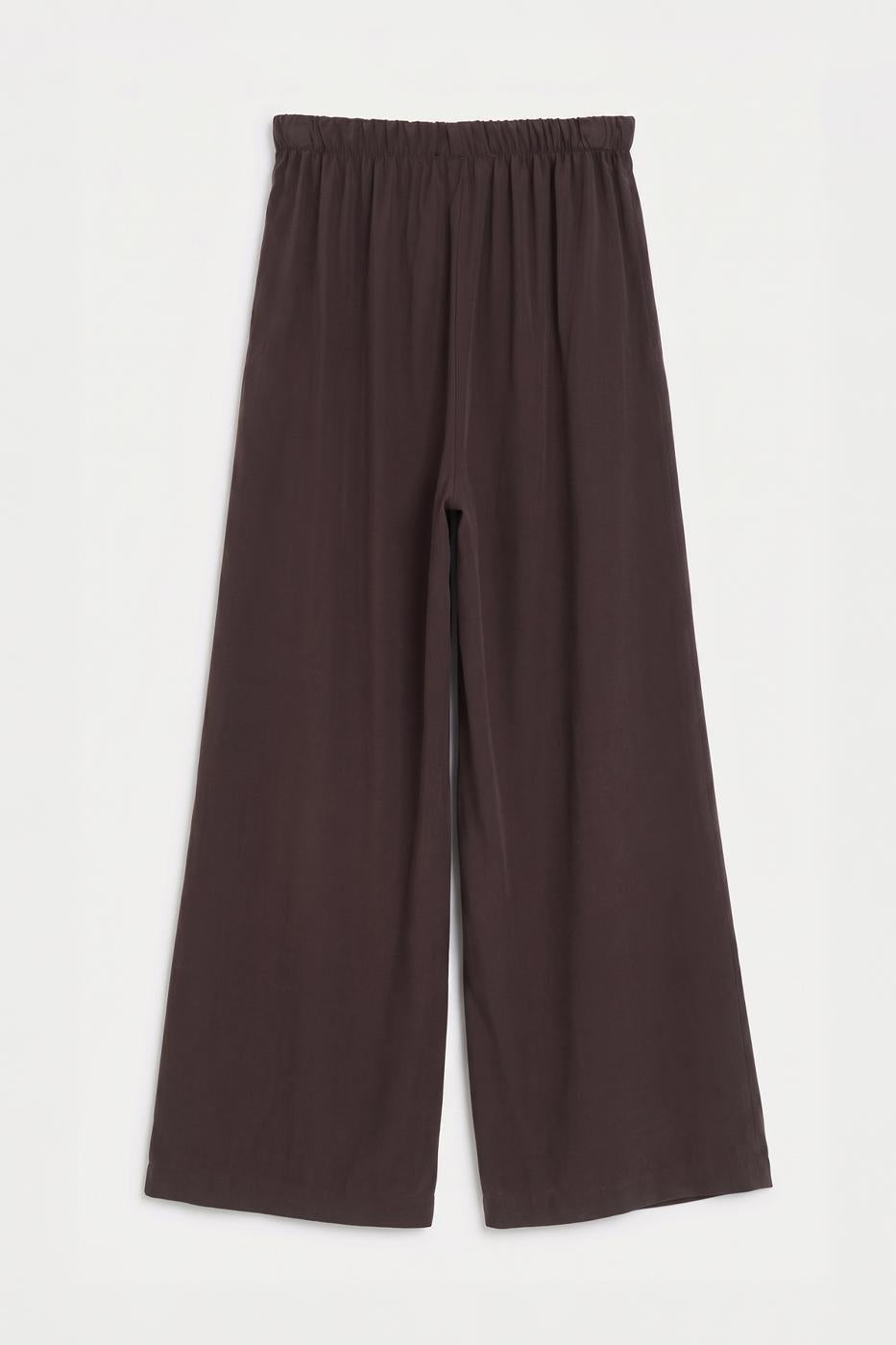 Elastic Waist Modal Wide Leg Trousers Brown