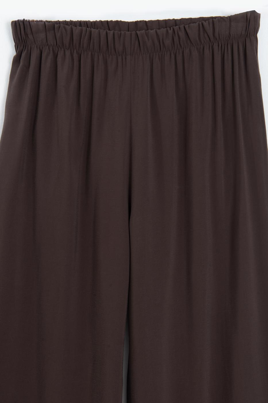Elastic Waist Modal Wide Leg Trousers Brown