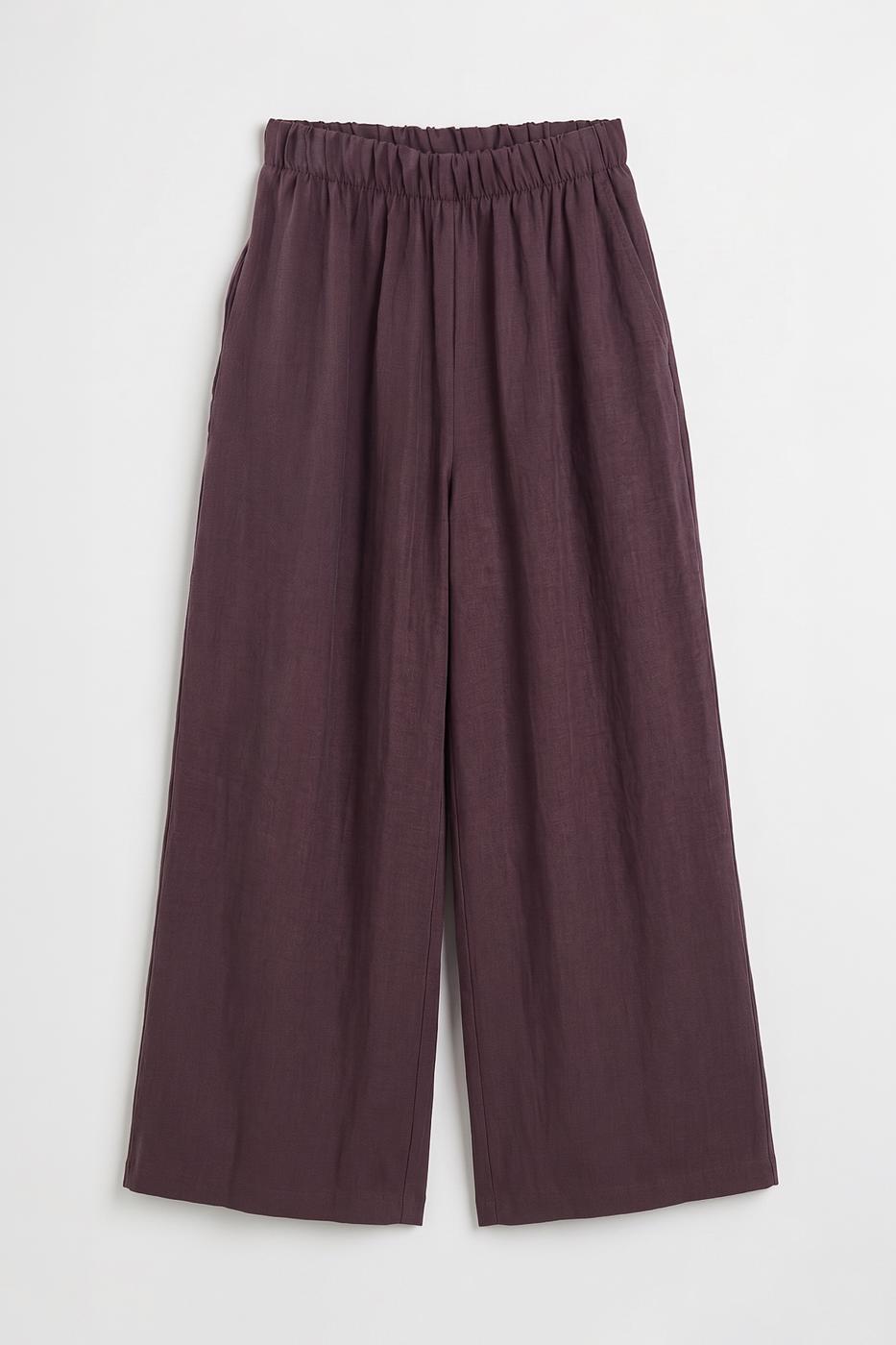 Elastic Waist Modal Wide Leg Trousers Purple