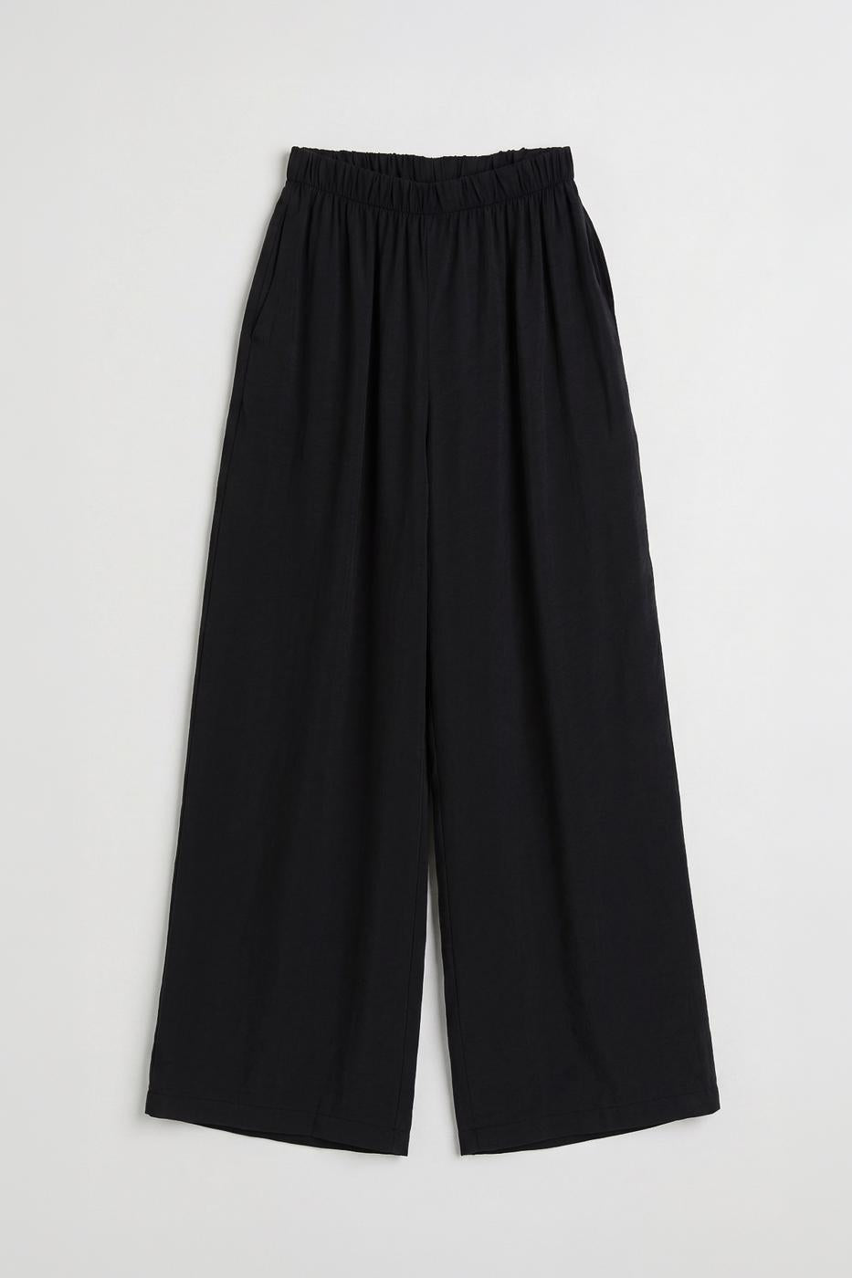Elastic Waist Modal Wide Leg Trousers Black