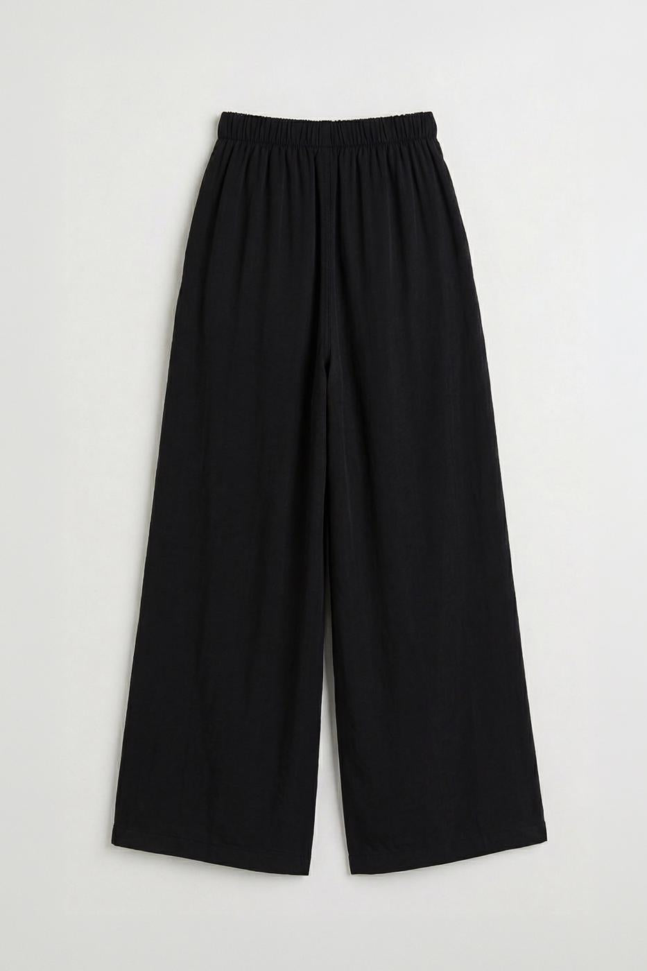 Elastic Waist Modal Wide Leg Trousers Black