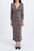 Leopard Satin Midi Dress Brown