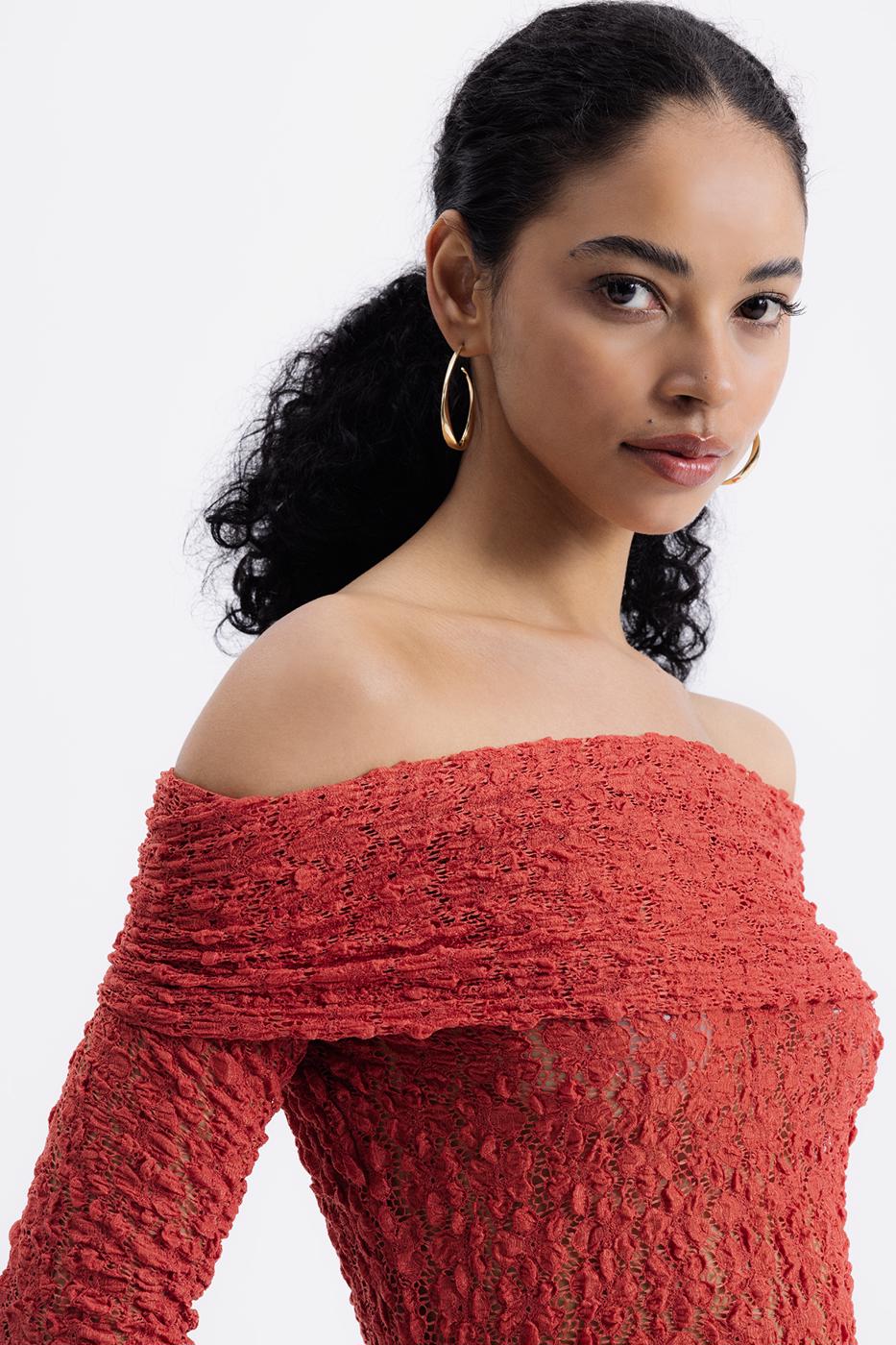 Madonna Neckline Lace Top