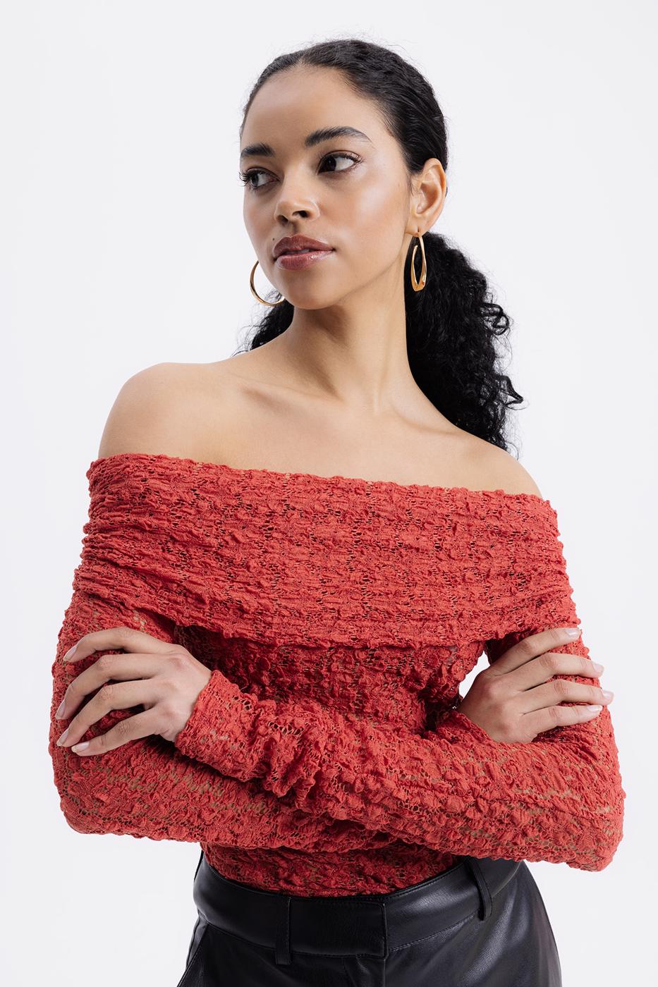 Madonna Neckline Lace Top