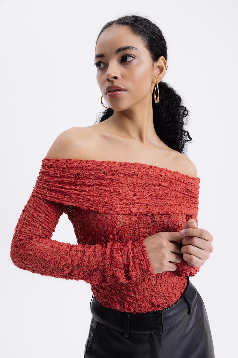 Madonna Neckline Lace Top