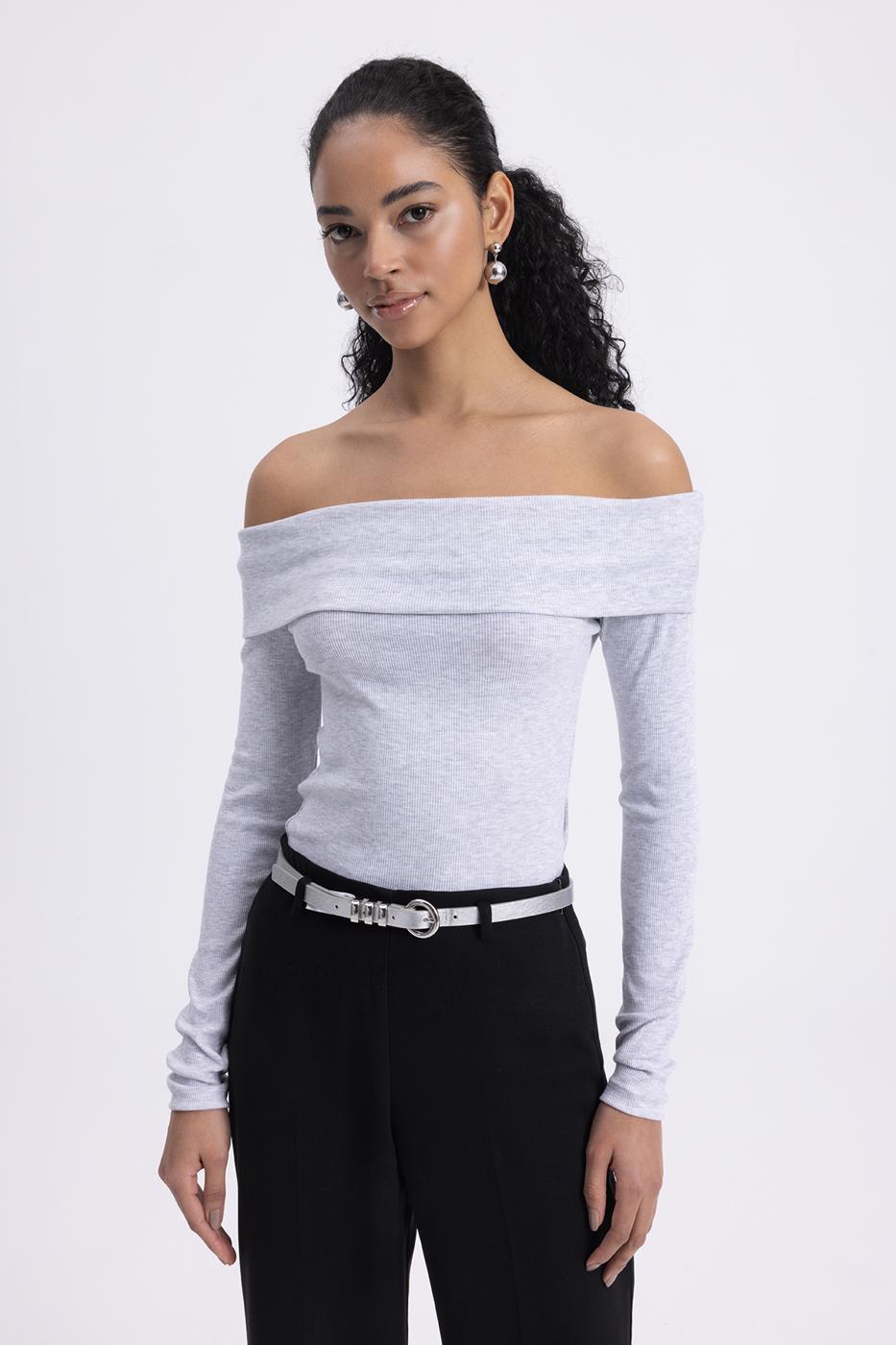 Madonna Collar Top Grey