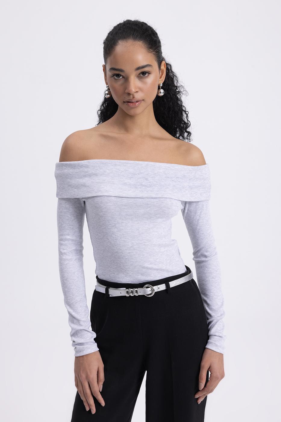 Madonna Collar Top Grey
