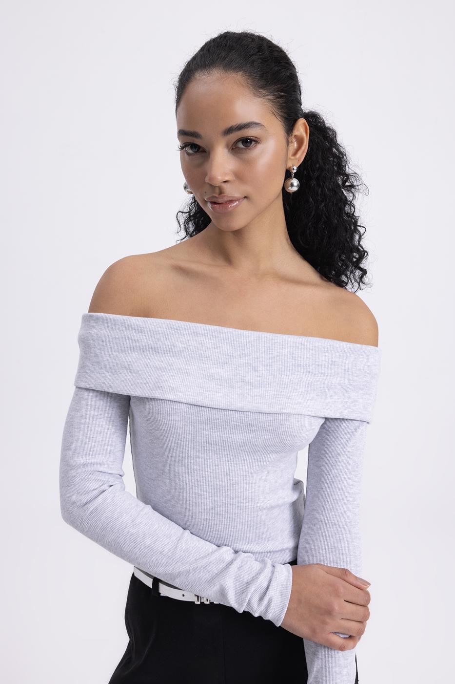 Madonna Collar Top Grey